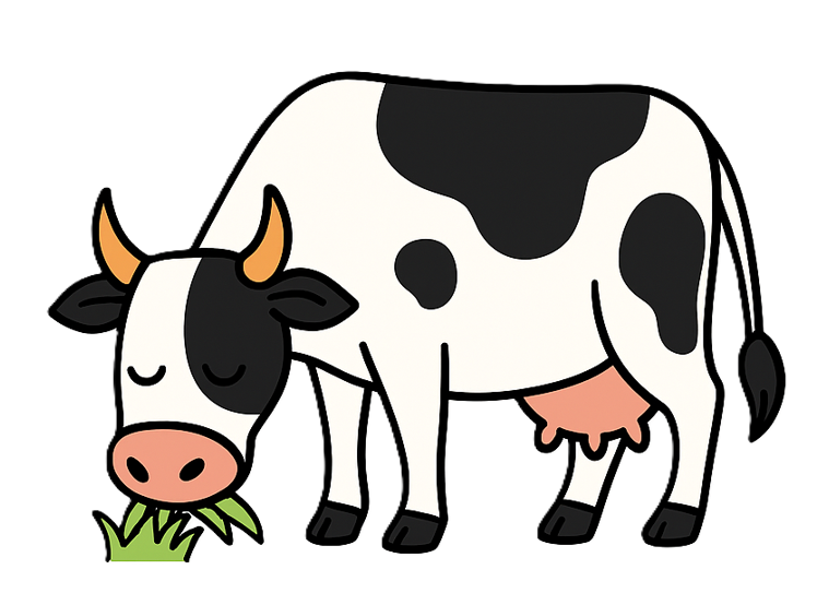 Cartoon koe die gras eet